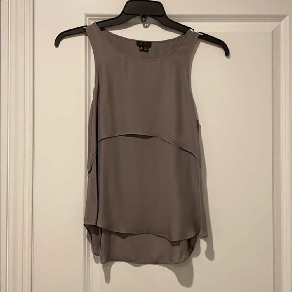 Theory grey silk tiered blouse